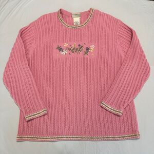 Vintage Northern Reflections Womens XL Pink Rib Knit Crewneck Sweater Floral